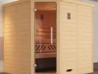 Elementsauna aus Massivholzbohlen: Kemi Eck 1 - Wandstärke: 45 mm | Bild: Weka