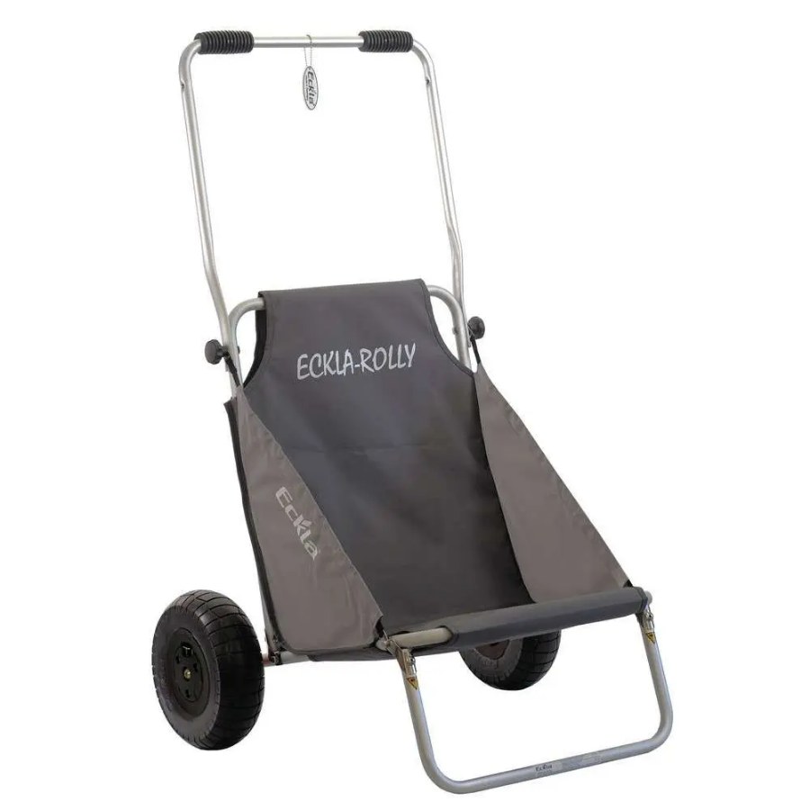 Eckla Beach-Rolly Strandwagen aus Aluminium mit breiten Rädern, aufgestellt als Sitz