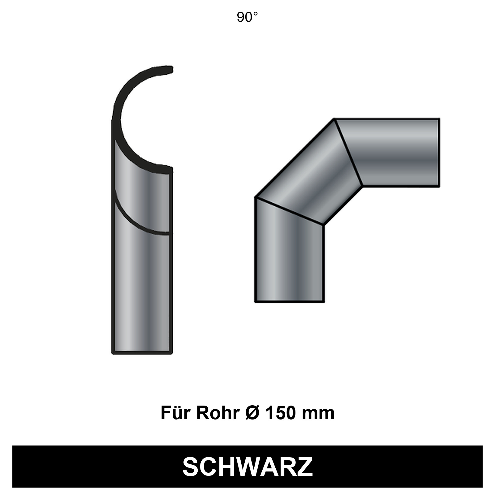 ediFire Hitzeschutz 90°-Bogen seitlich Ø 150 mm, schwarz