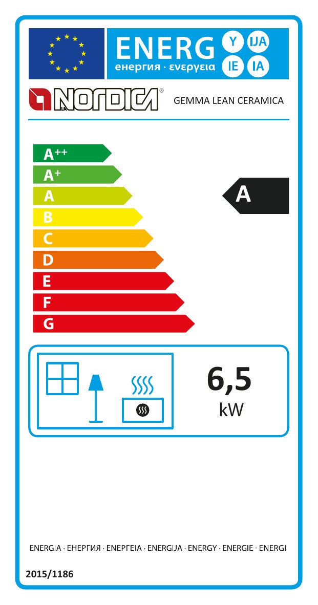 Energielabel La Nordica Kaminofen Gemma Lean Elegance weiß 6,5 kW