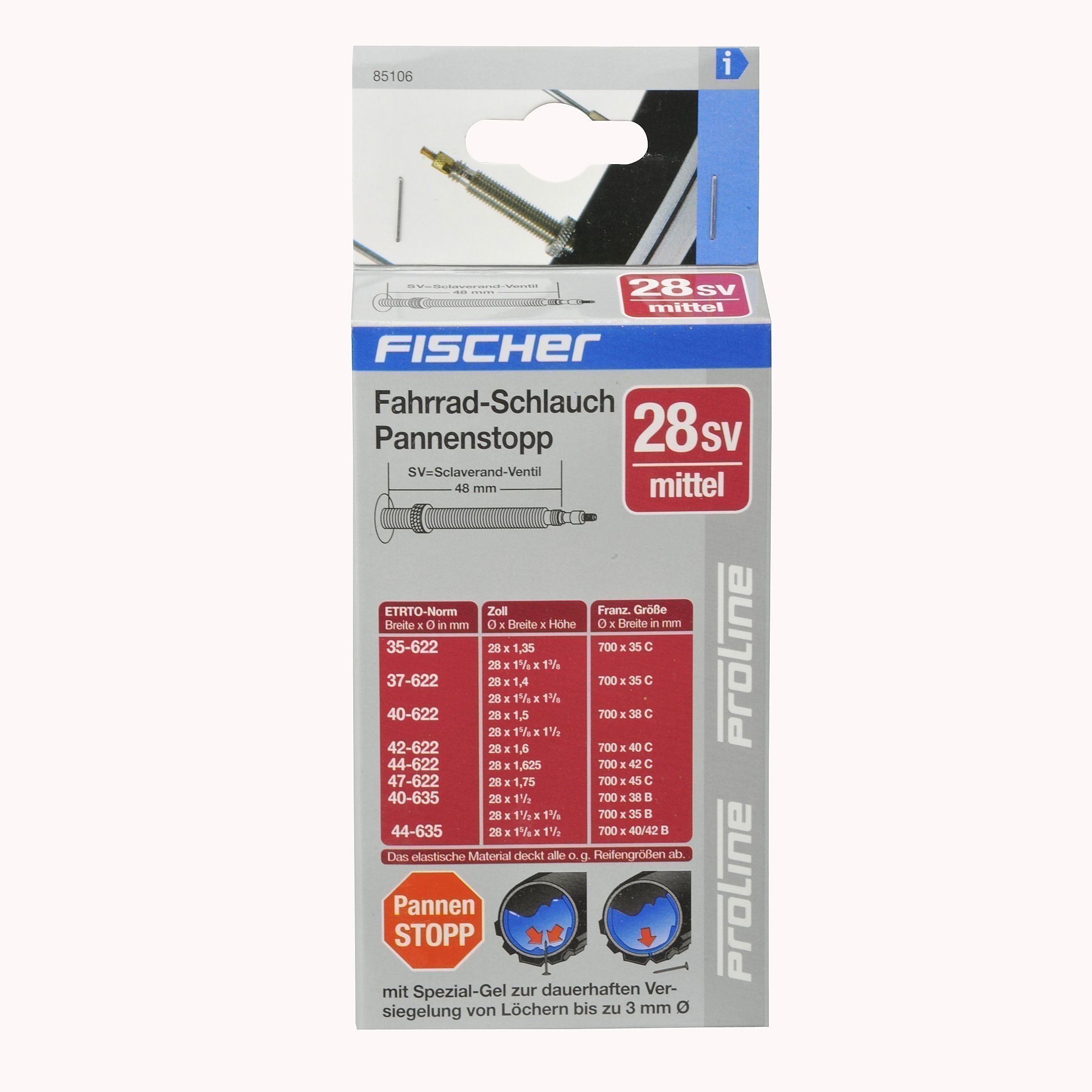 Fischer Fahrrad Schlauch Pannenstopp Sclaverand Ventil 28x1,75"