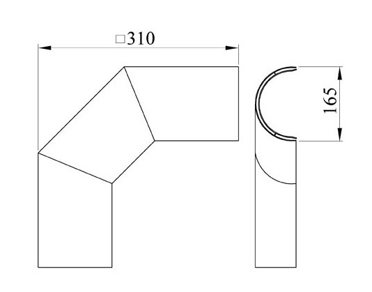 Hitzeschutz Rohrblende Winkel 90° Stahlblech grau Ø130mm seitlich