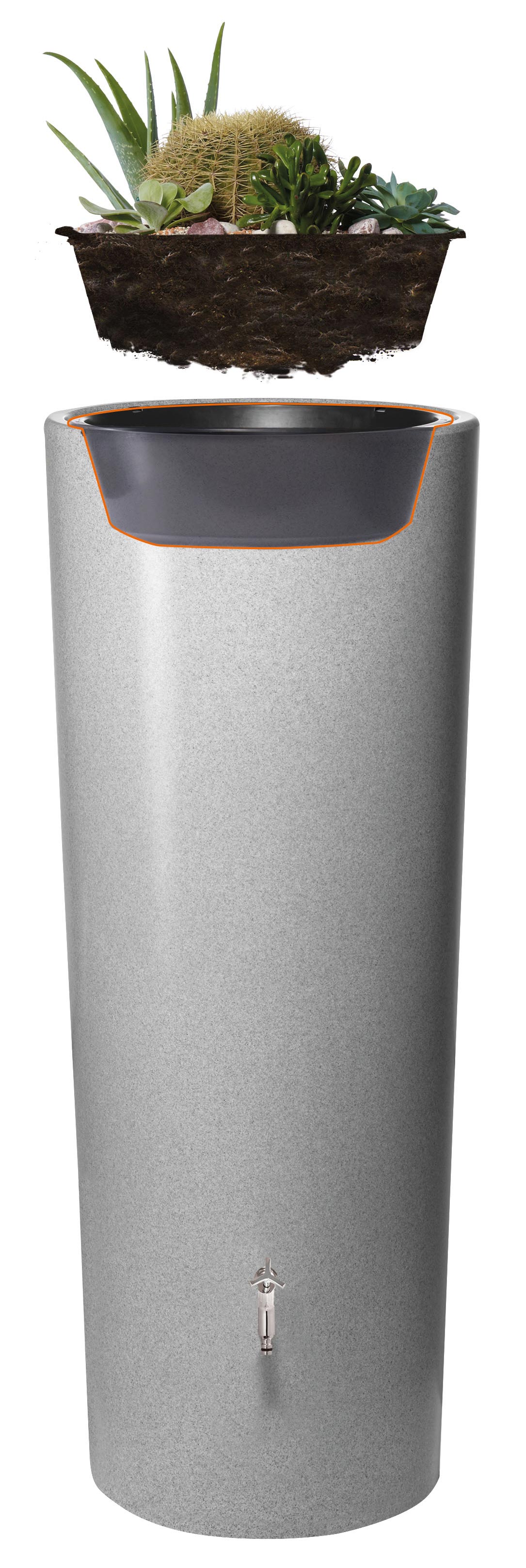 GRAF Regentonne Stone 2in1 350L mit Pflanzschale silver