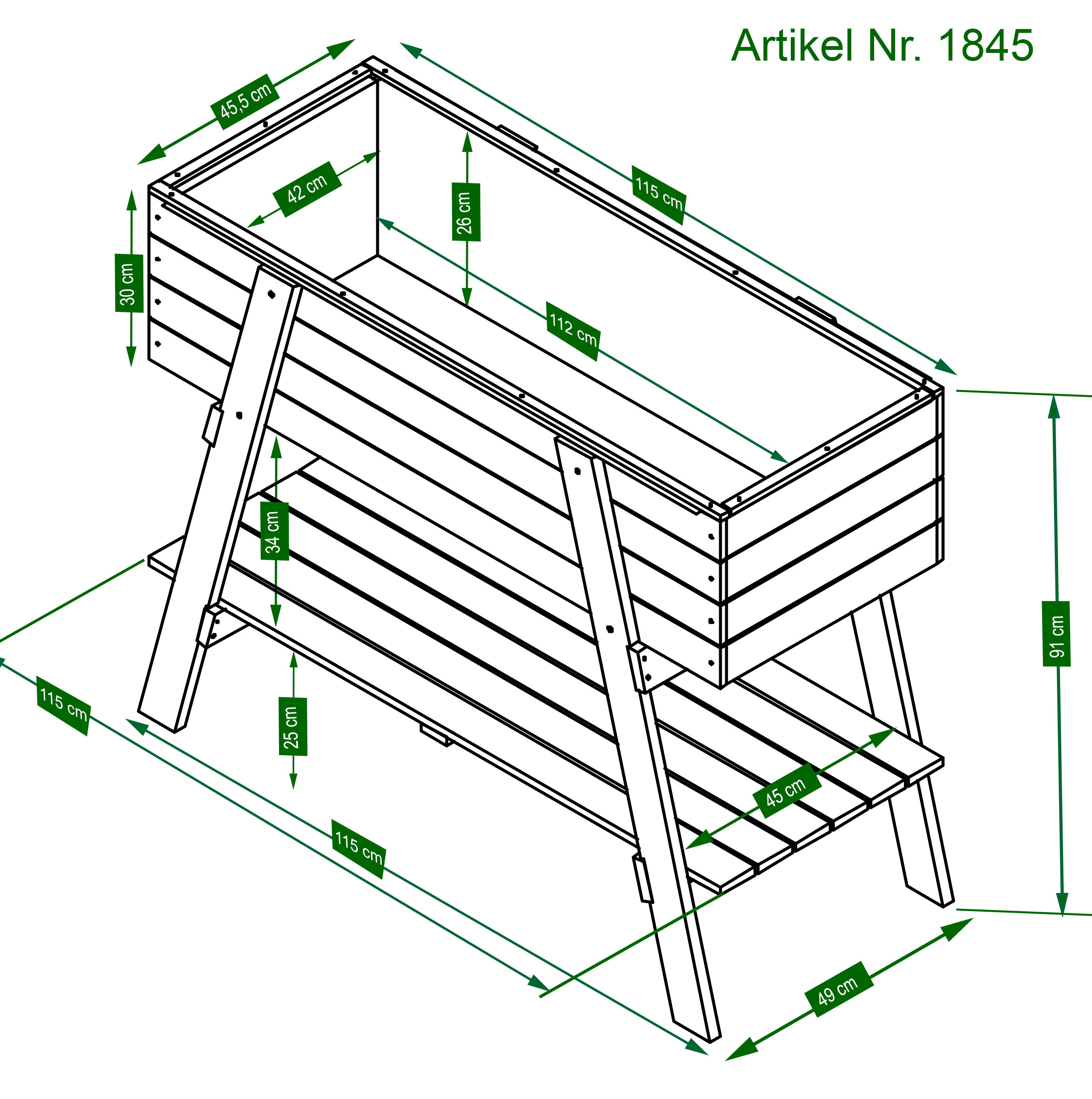 HABAU Hochbeet "Alina" mit Ablage und perforierter Folie 115x45x89,5cm