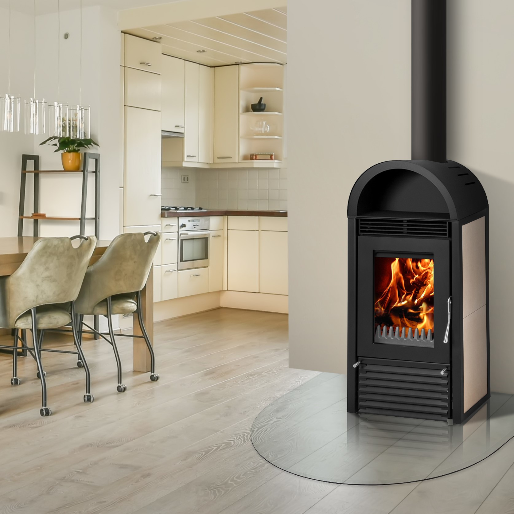 BRUNO® Kaminofen Marbella wasserführend beige 12kW