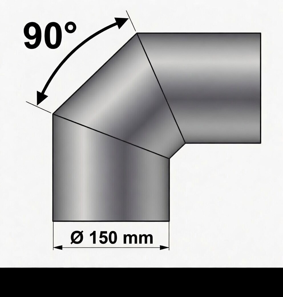 Ofenrohrbogen 90° Ø 150 mm Schwarz – 2 mm Stahl ohne Reinigungsöffnung