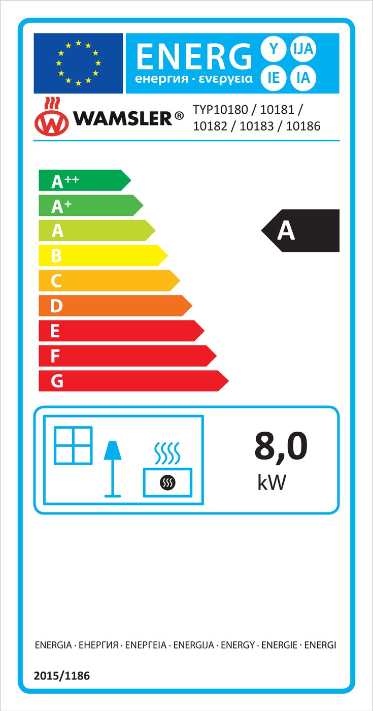 Energielabel Wamsler Kaminofen Fulgor schwarz 8 kW