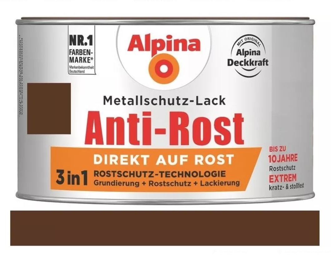 Alpina Metallschutz-Lack Anti-Rost Glänzend 300 ml RAL 8011 Braun