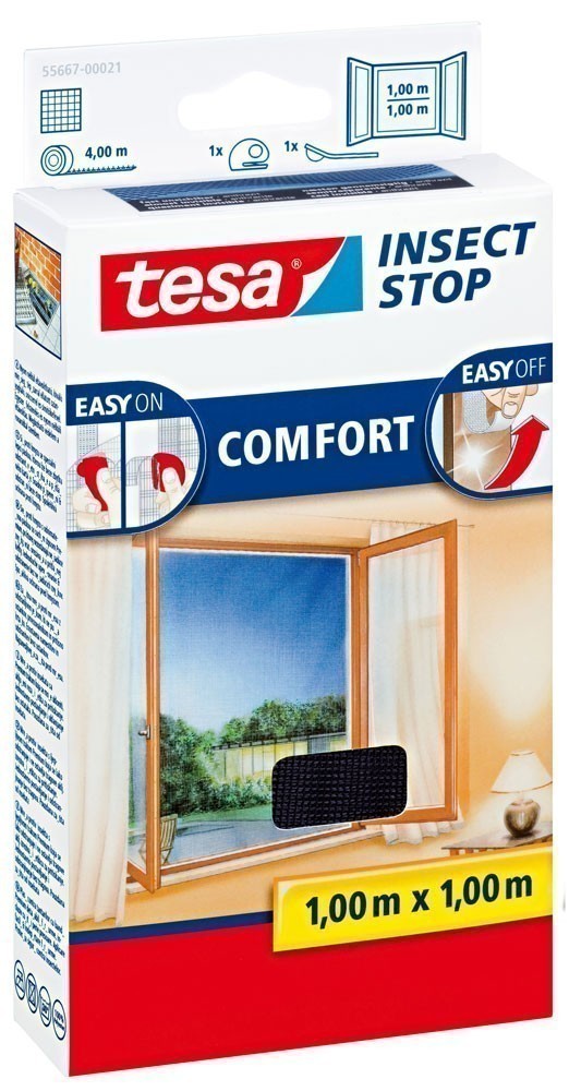 tesa® Insect Stop Fliegengitter Klett Comfort Fenster 1 x 1m anthrazit