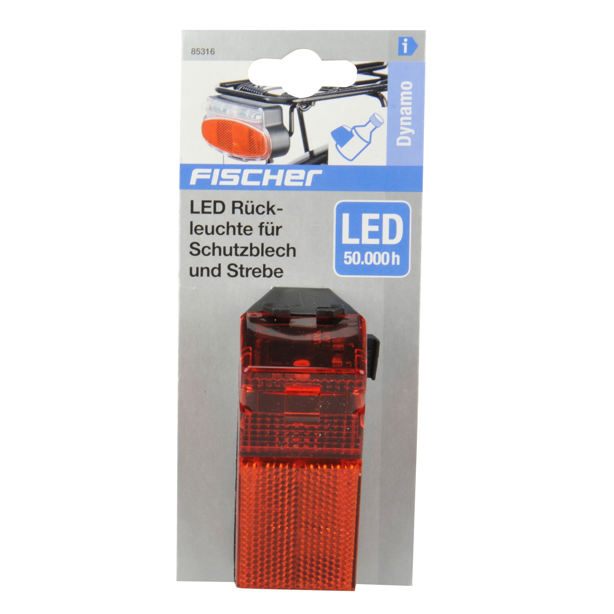 Fischer Fahrradbeleuchtung mit Dynamo / LED Rückleuchte mit Reflektor