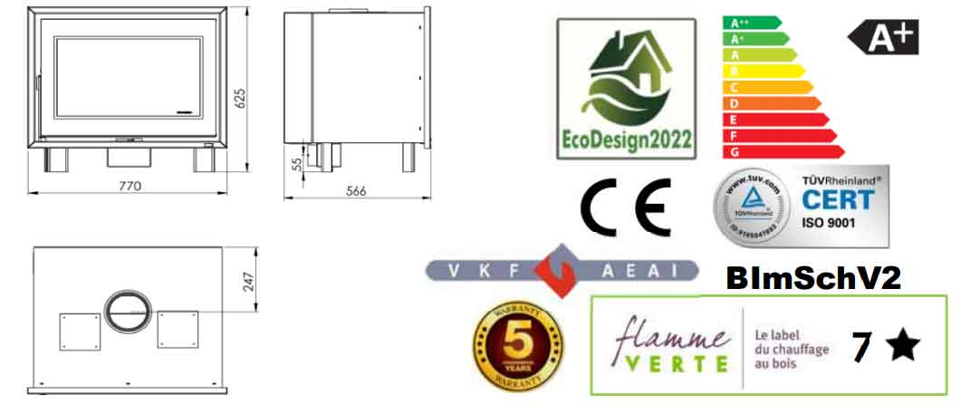 Panadero Kamineinsatz Insert C-820- S EcoDesing 7 KW