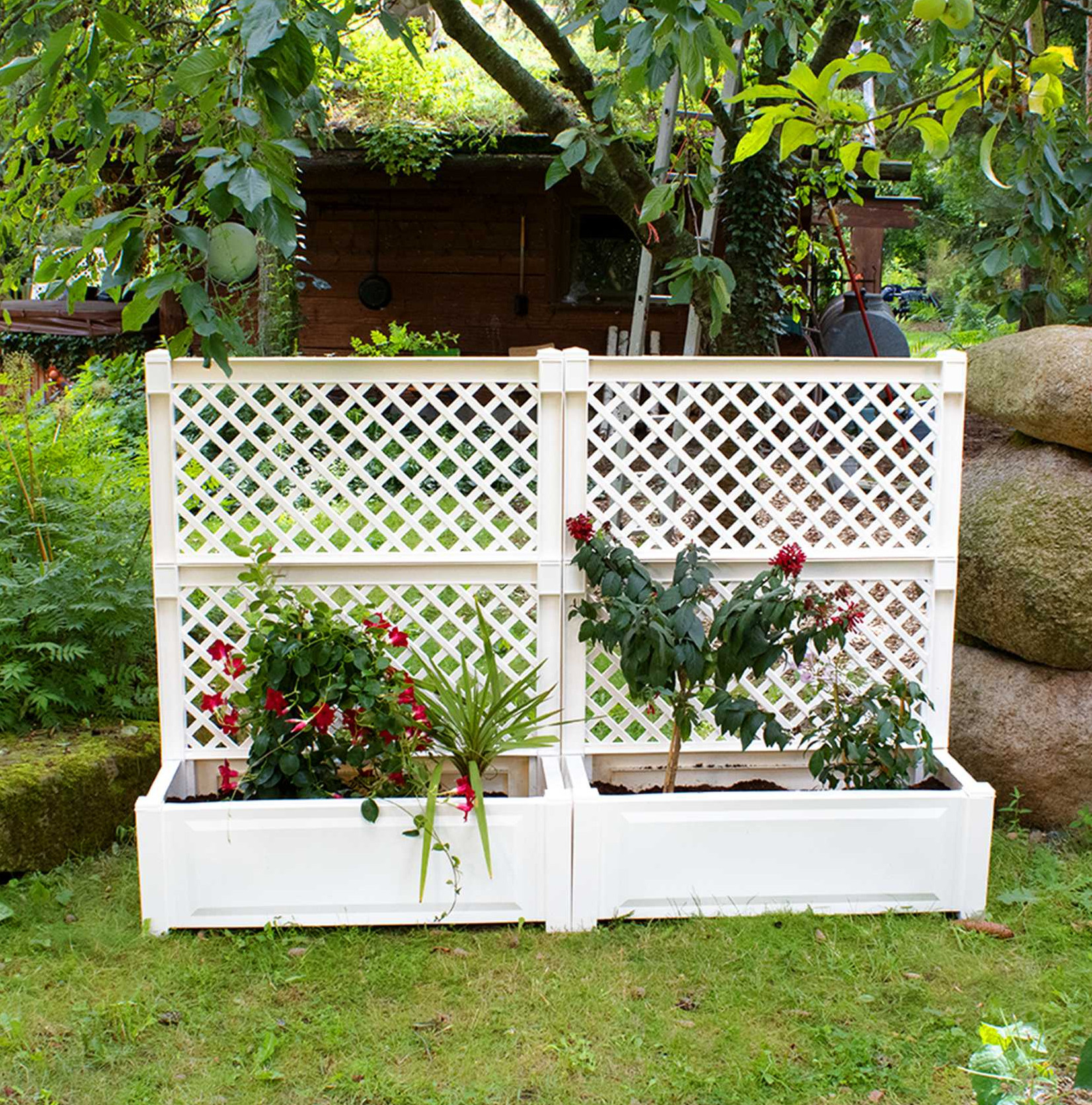 KHW Pflanzkasten groß mit Spalier 100 cm 2er Set weiß