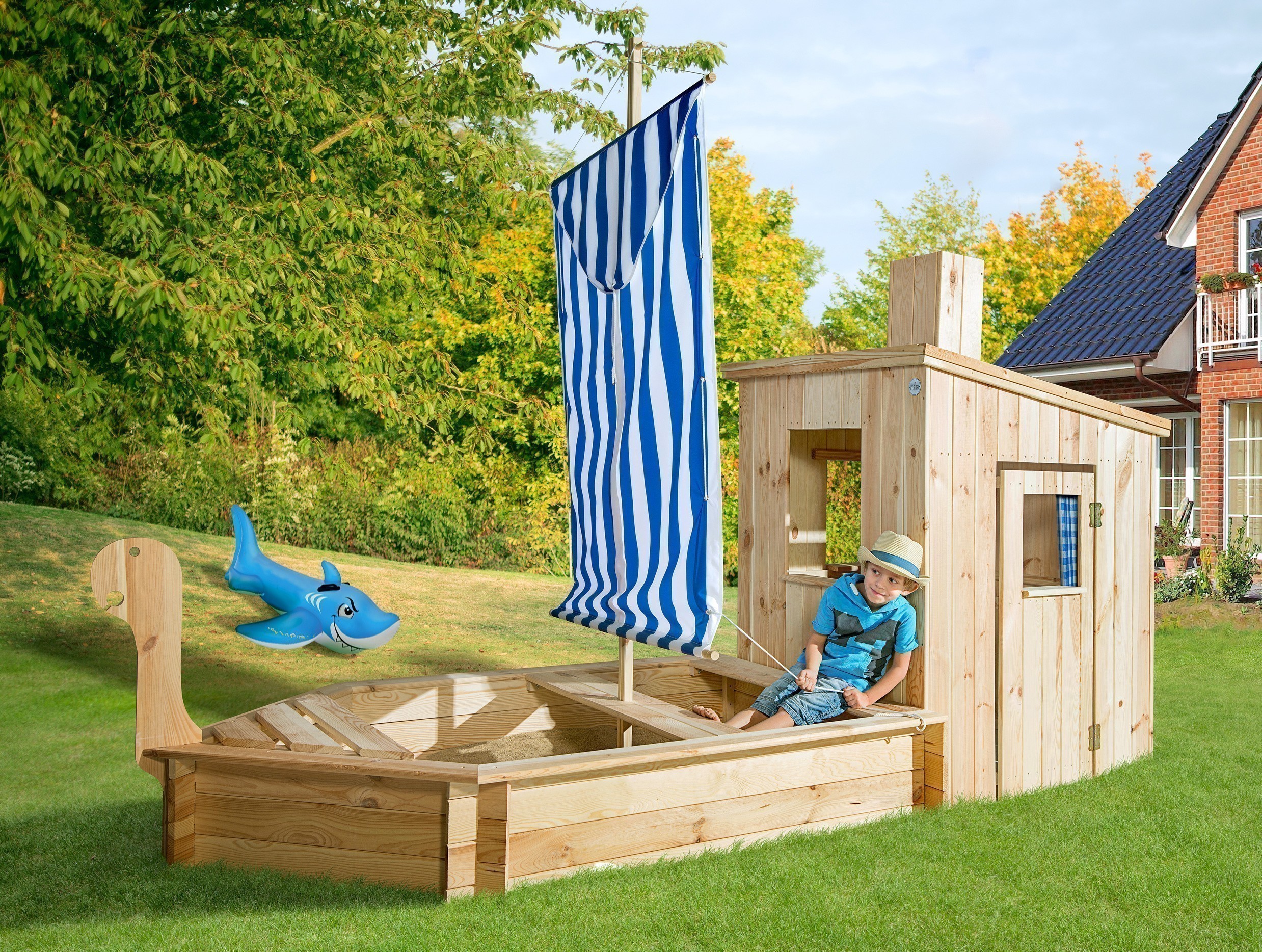 Weka Sandkasten Schiff 196 A mit Kajüte Kiefer natur 291x116cm