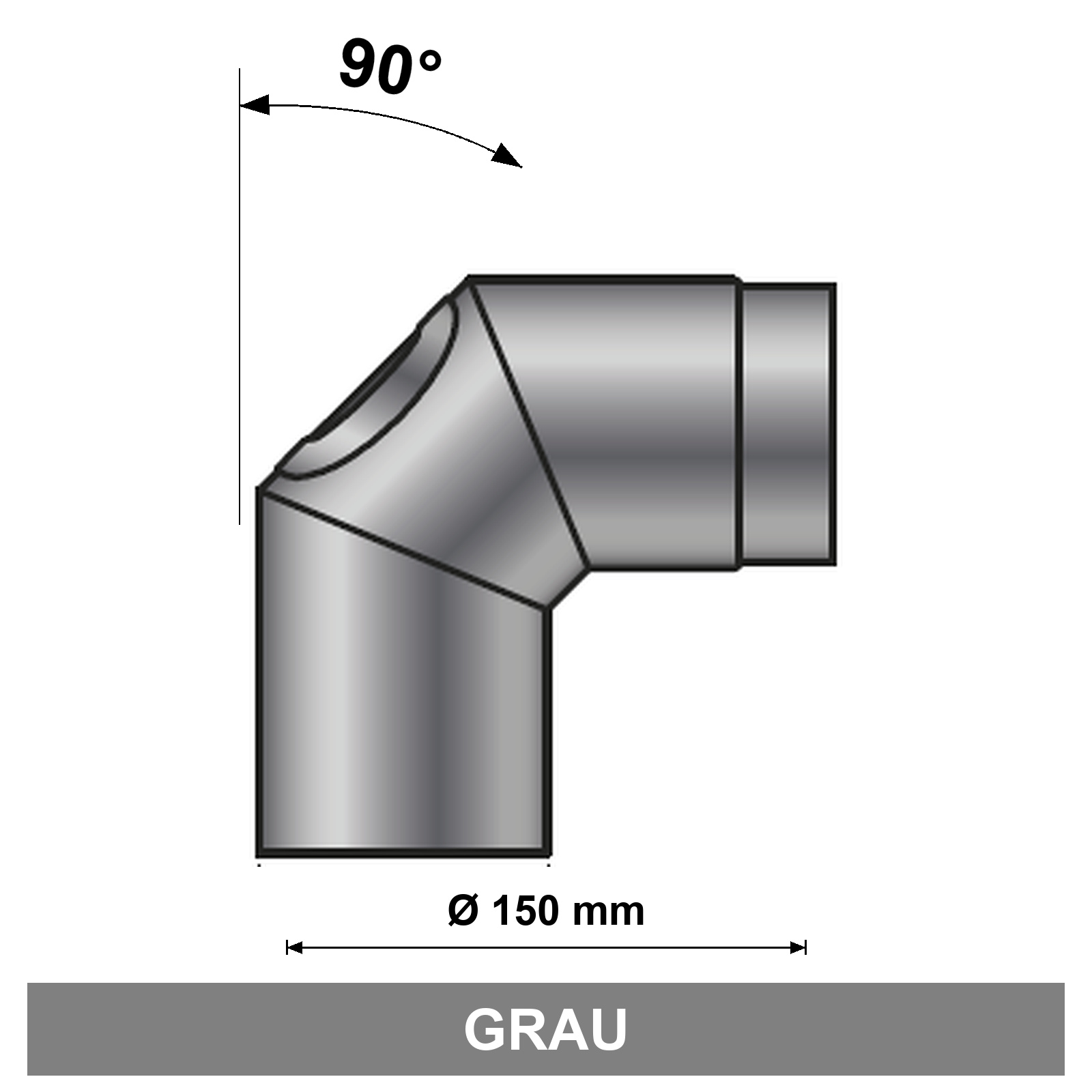 EdiFire Ofenrohrbogen 90° Ø 150 mm mit Reinigungsöffnung, grau