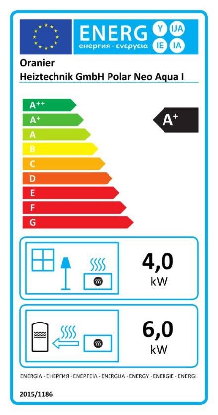 Energielabel ORANIER Kaminofen Polar Neo Aqua schwarz 10kW