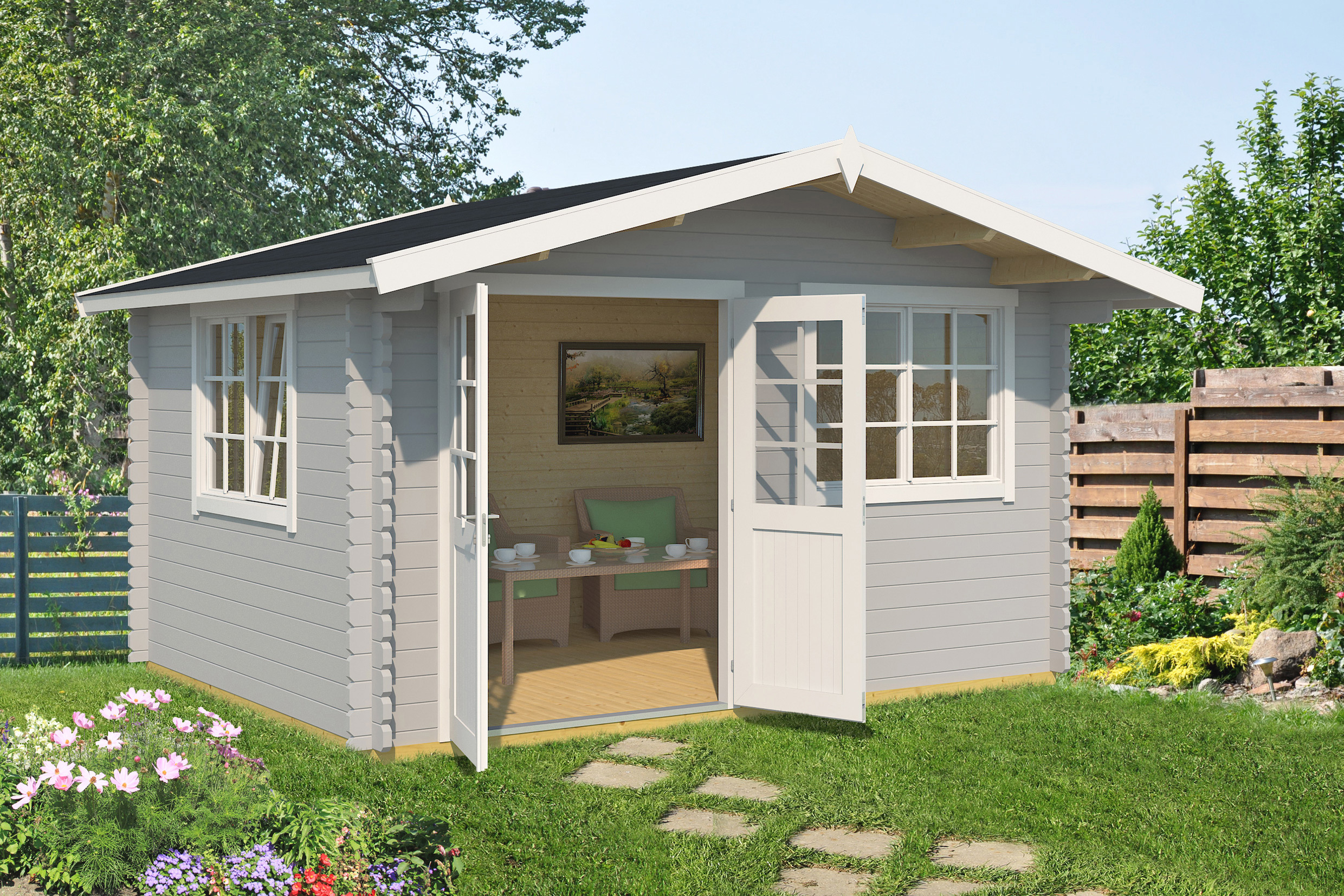 Gartenhaus 401 Gr.1, hellgrau/weiss, 40 mm, V70, D