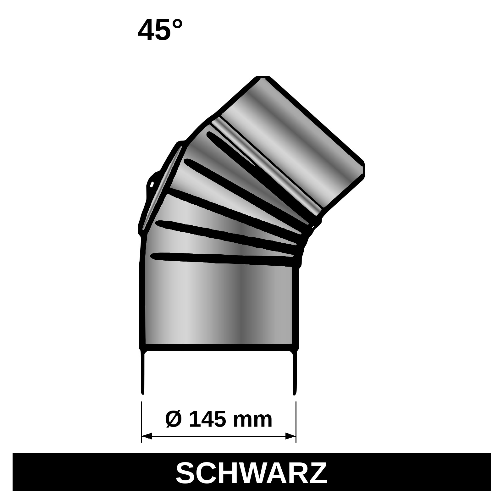 ediFire Ofenrohrbogen gerippt 45° Ø 145 mm, mit Tür, schwarz