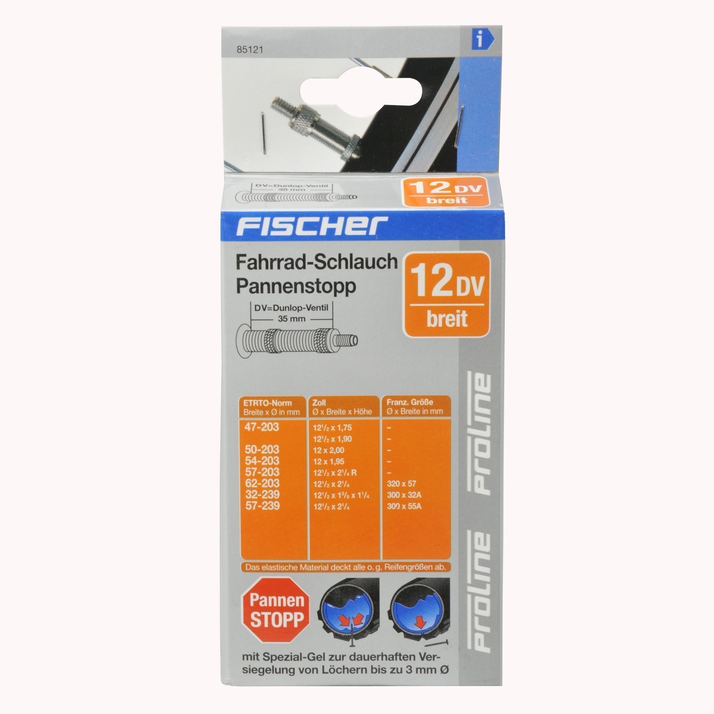 Fischer Fahrrad Schlauch Pannenstopp Dunlop Ventil 12 1/2x1,75-2 1/4"