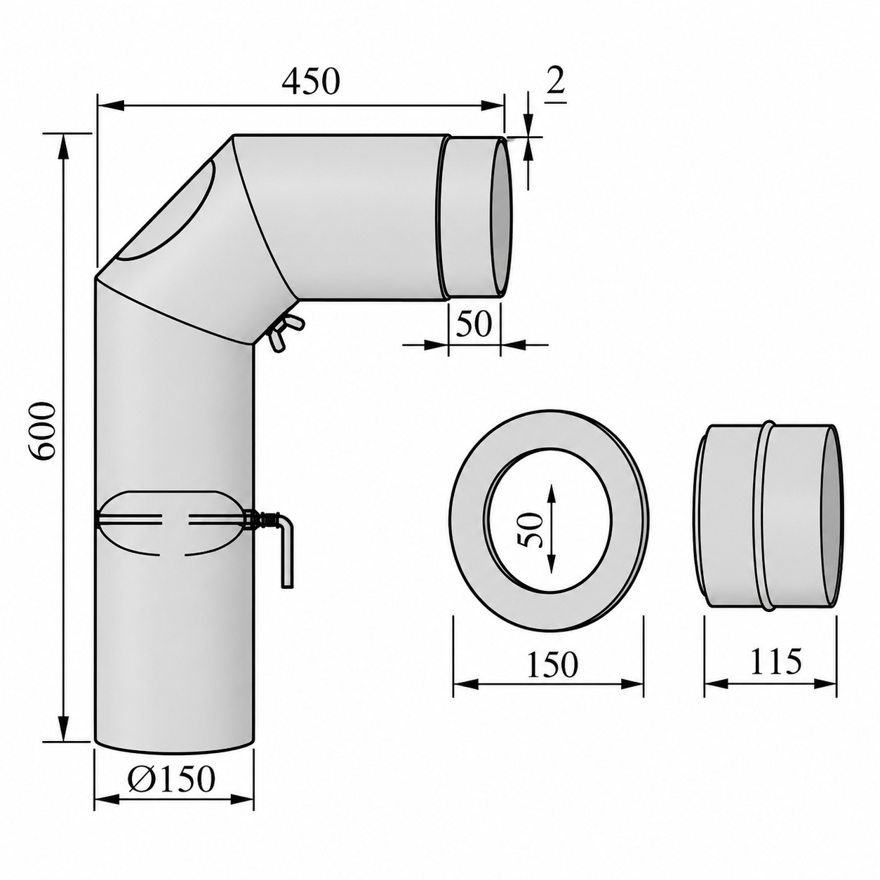 Ofenrohr-Set DN 150 mm Schwarz – Komplettset für den Kaminanschluss