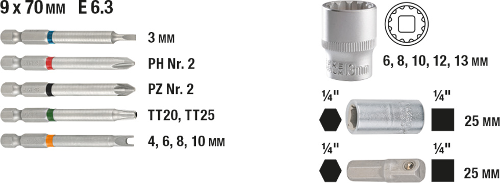 Bit- und Bohrer-Set für Holz, Stein und Metall 67-tlg.