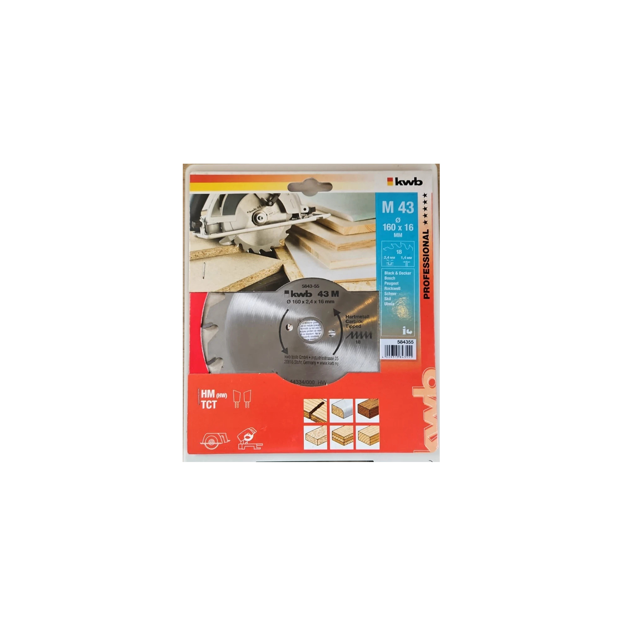 KWB Kreissägeblatt Sägeblatt 160 x 16 mm 18 Zähne M 43 für Holz