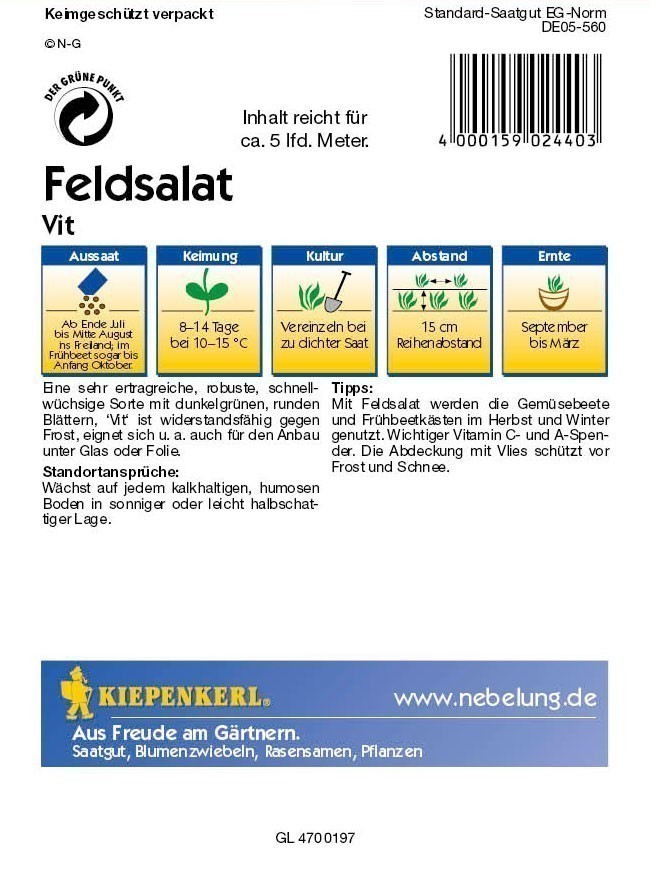Saatgut Feldsalat Vit (Rapunzel)