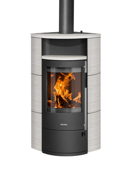 Polar Neo Eckkaminofen schwarz Keramik Seidenweiß 6,5kW