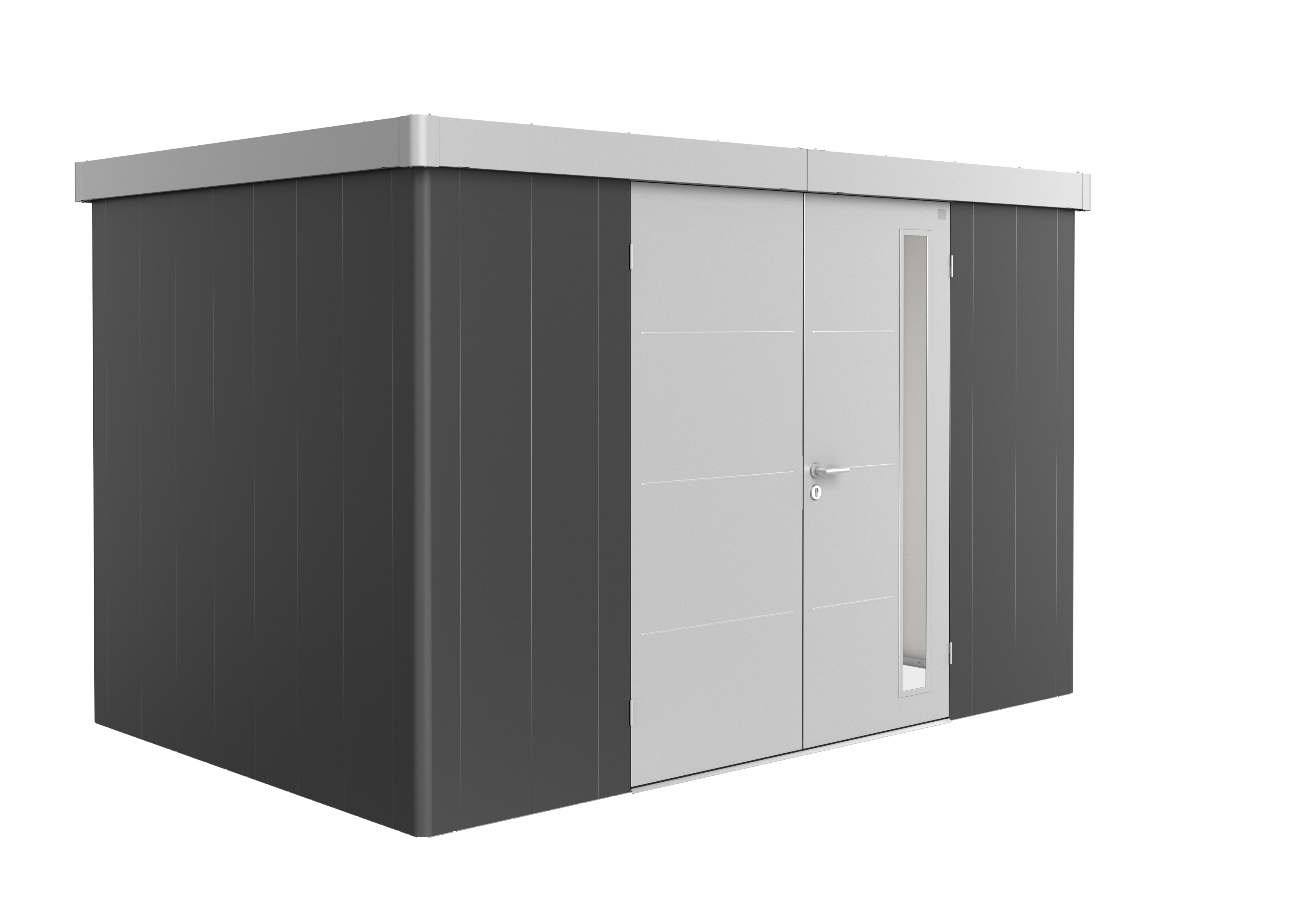 Biohort Gerätehaus Neo 2D Variante 3.1 Doppeltür dunkelgrau silber