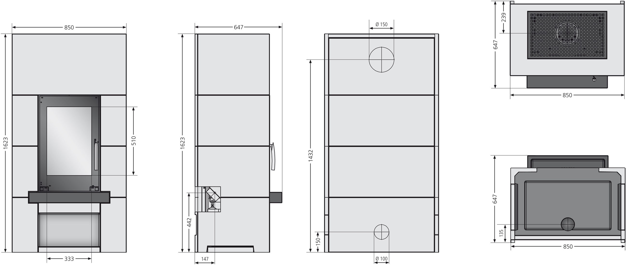 Kaminbausatz Justus Centro Beton Schiefer raumluftunabhängig 7kW
