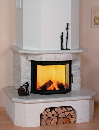 Kaminbausatz Hark Aspen mit Radiante 800/45 K Marmor Naturweiß 8 kW