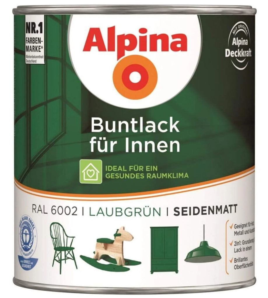 Alpina Buntlack Metalllack 0,75L laubgrün Ral 6002 glänzend Innen
