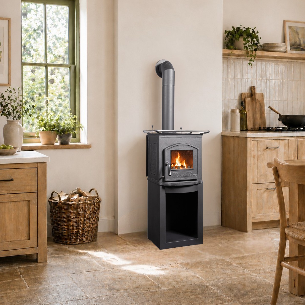 Globe Fire Pluto II Kaminofen raumluftunabhängig Kochplatte 6,3 kW
