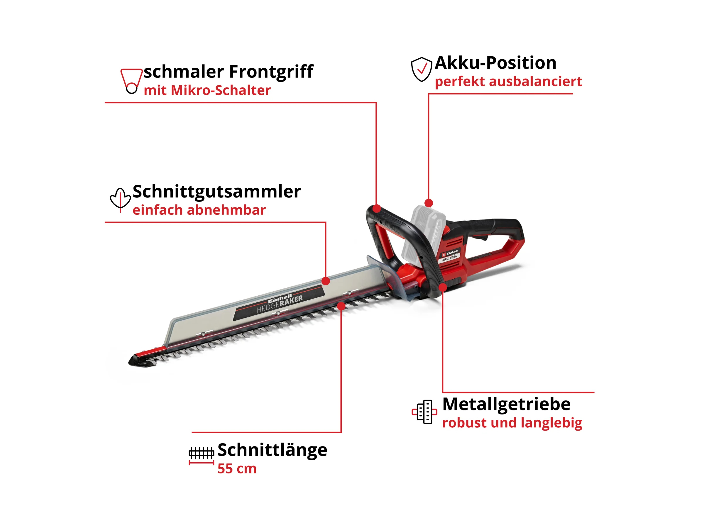 Einhell Power X-Change Akku-Heckenschere Arcurra 18/55