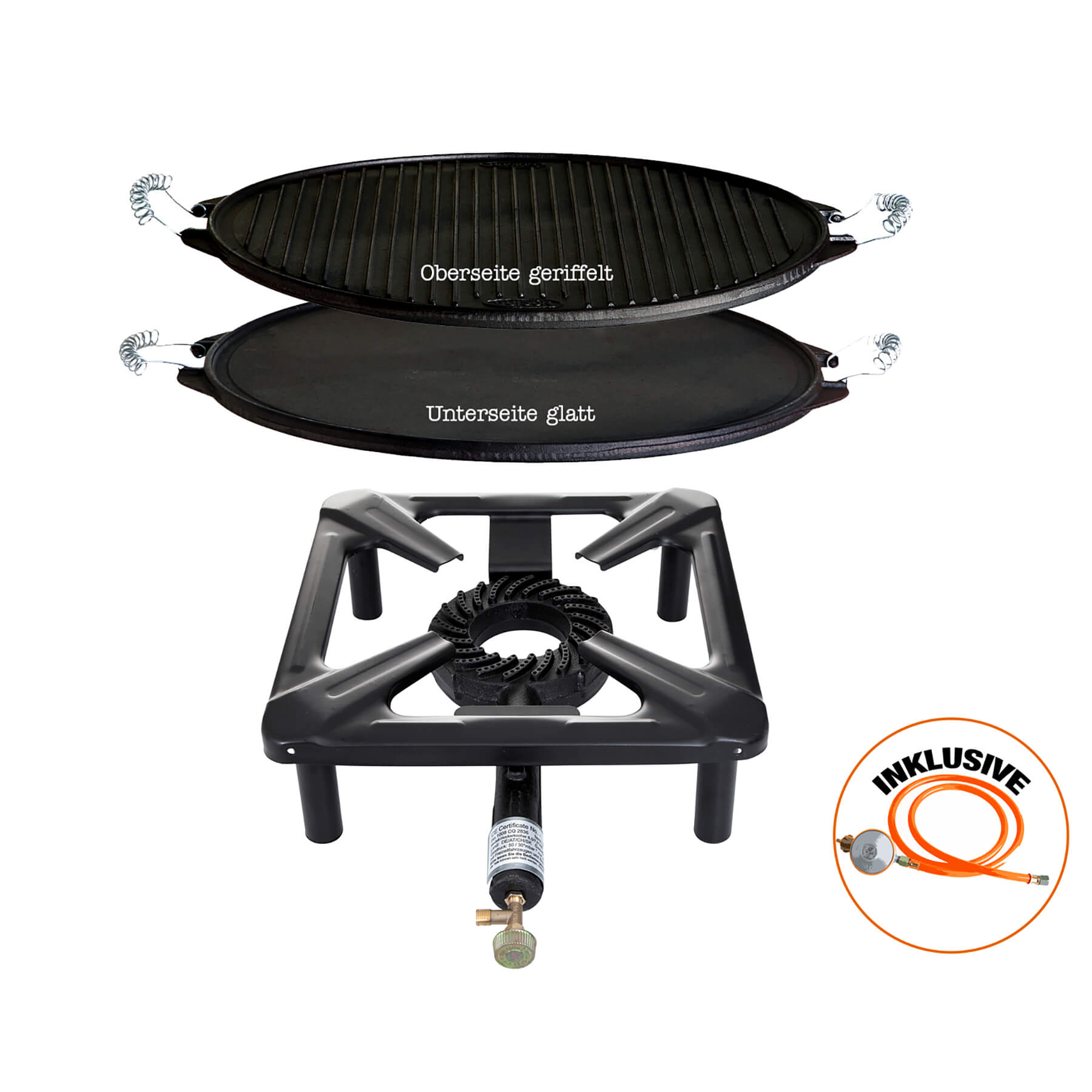 Paella World® Hockerkocher Set mit Gussgrillplatte Ø38cm light