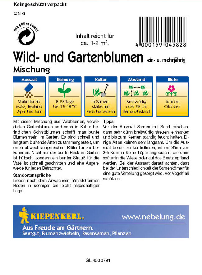 Saatgut  Wild- und Gartenblumen, Mischung (ein- und mehrjährig)