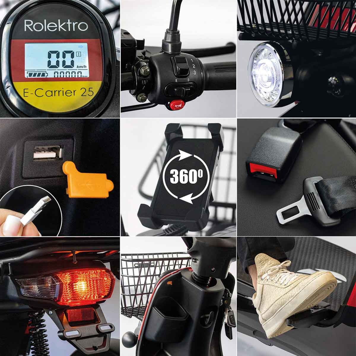 Rolektro E-Carrier 25 V.3 Elektro-Dreirad Lithium 25 km/h rot