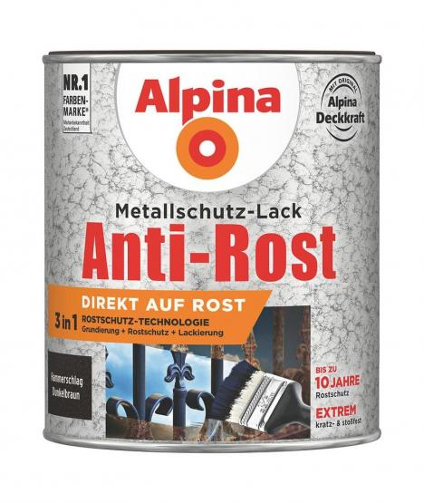 Alpina Metallschutz-Lack Anti-Rost Hammerschlag Dunkelbraun 750ml