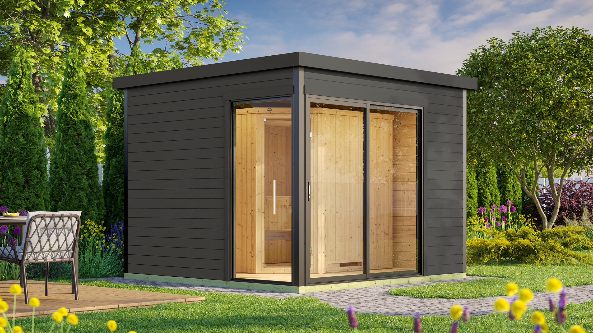 Weka Design Saunahaus SH 412 grau 9 kW Saunaofen Kompakt