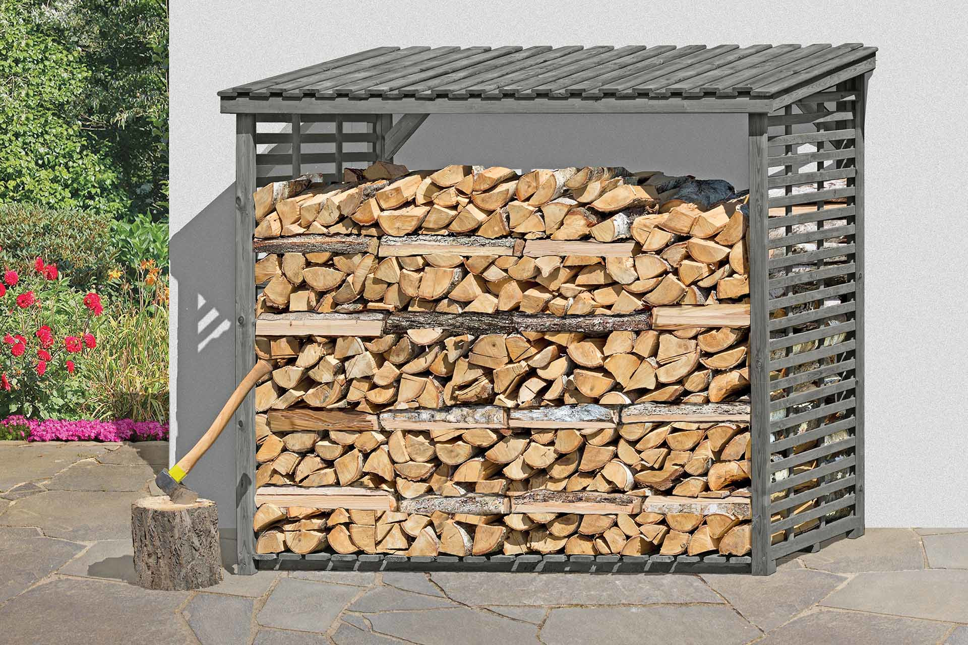 ediGarden Holz Kaminholzregal Flammo XL ohne Rückwand grau