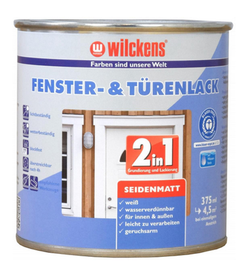 Wilckens® Fenster- und Türenlack 2in1 weiß seidenmatt 375ml