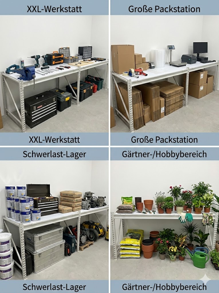 Weitspannregal / Schwerlast-Werkbank "Jura Weiß" – Gebraucht