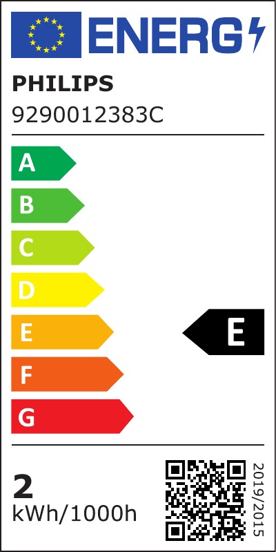 Energielabel Philips LED Kerze ST35 E14 2W Fil nd warmweiss 250lm