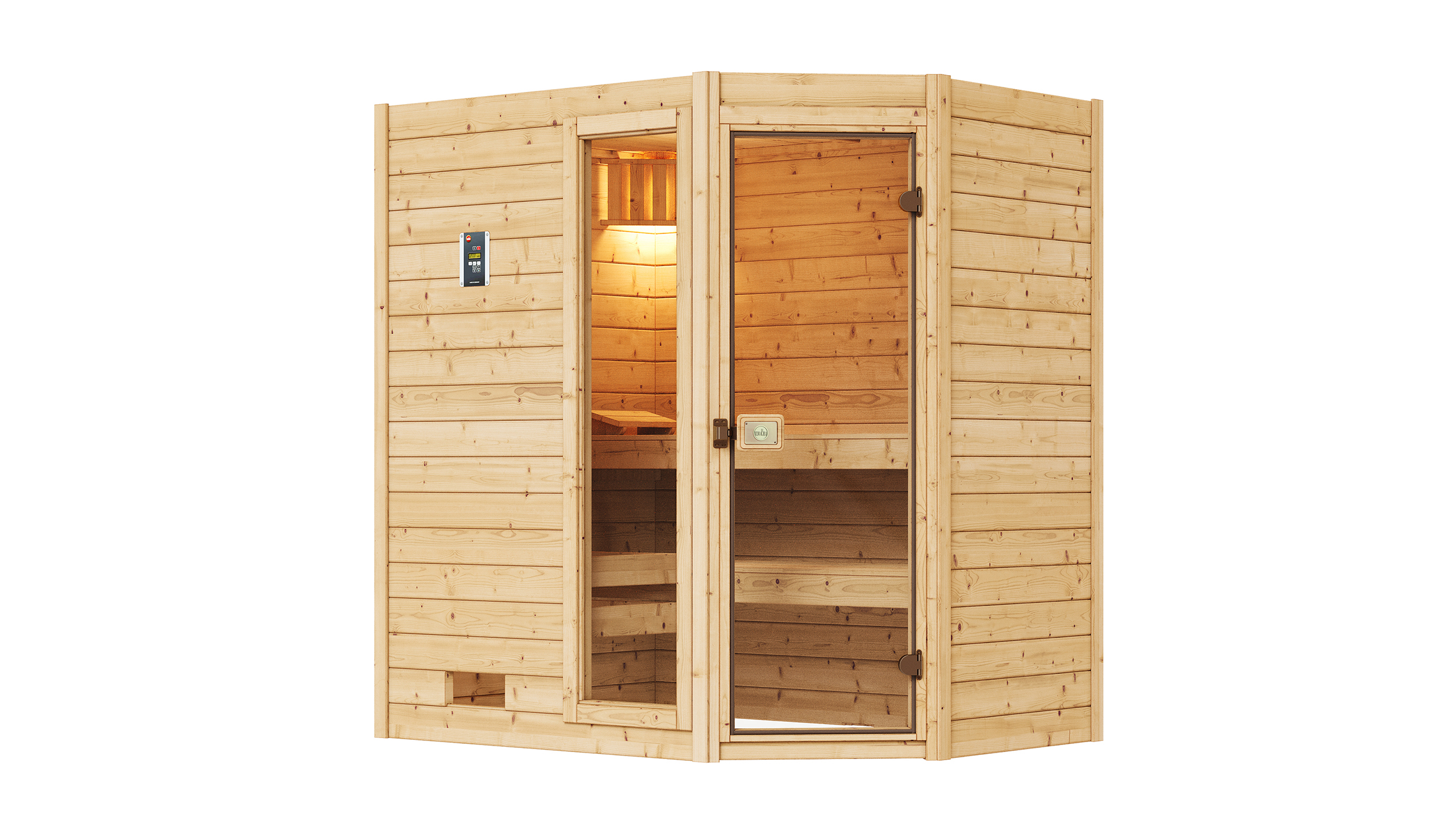 Weka Massivholzsauna VALIDA Eck 1 Sparset 2 Glastür mit Fenster