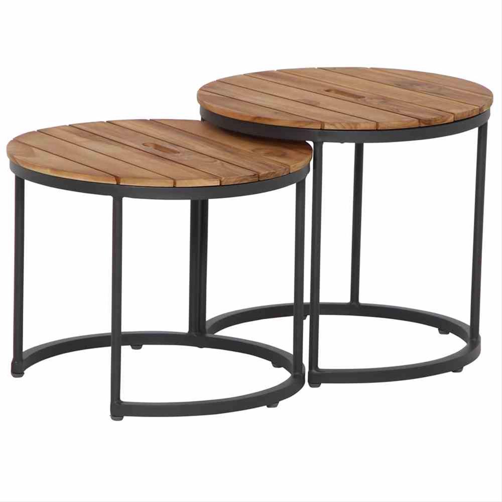 Gartentisch Beistelltisch Set Siena Garden Baros Alu anthr./Teak Ø50cm