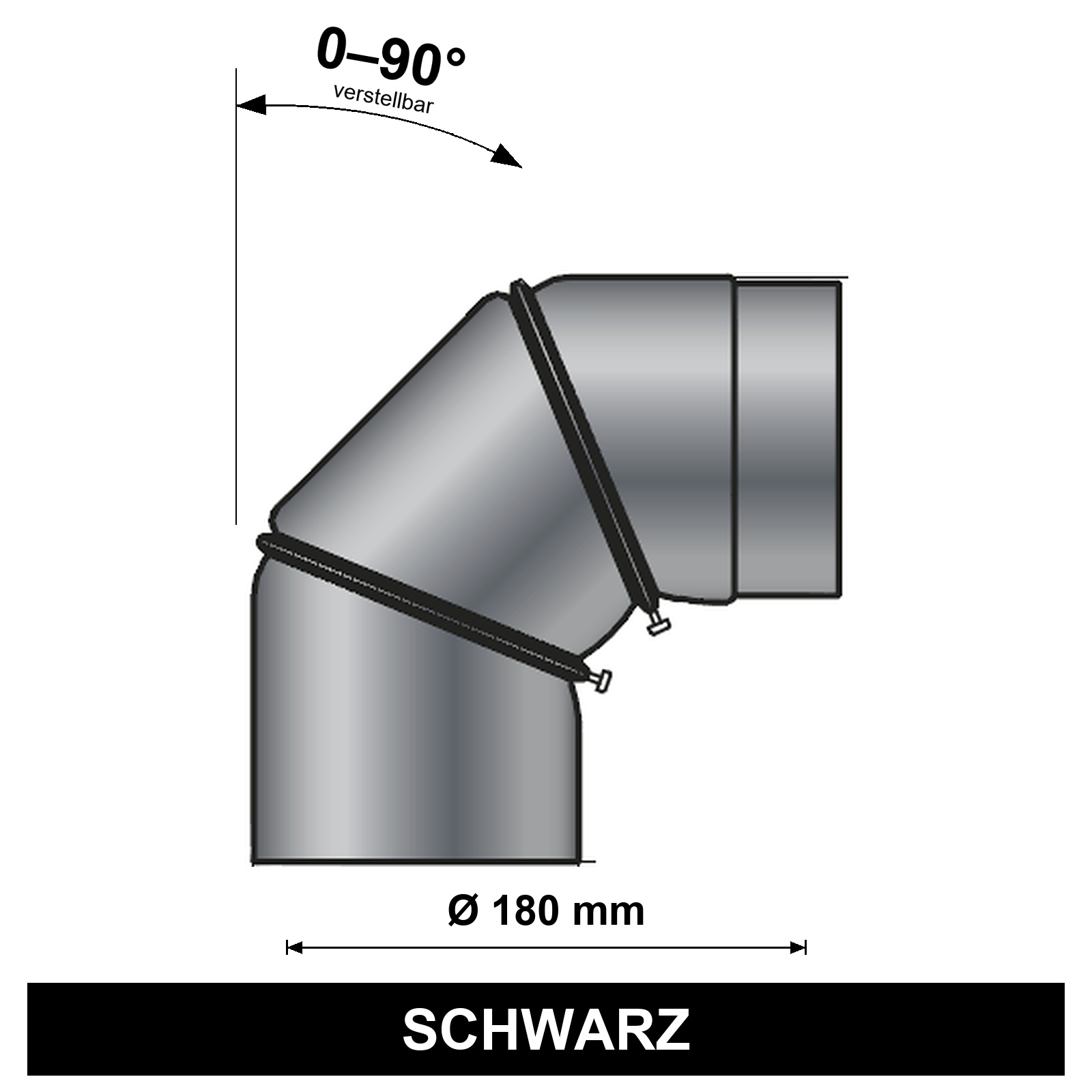 EdiFire Ofenrohrbogen 0–90° Ø 180 mm, schwarz