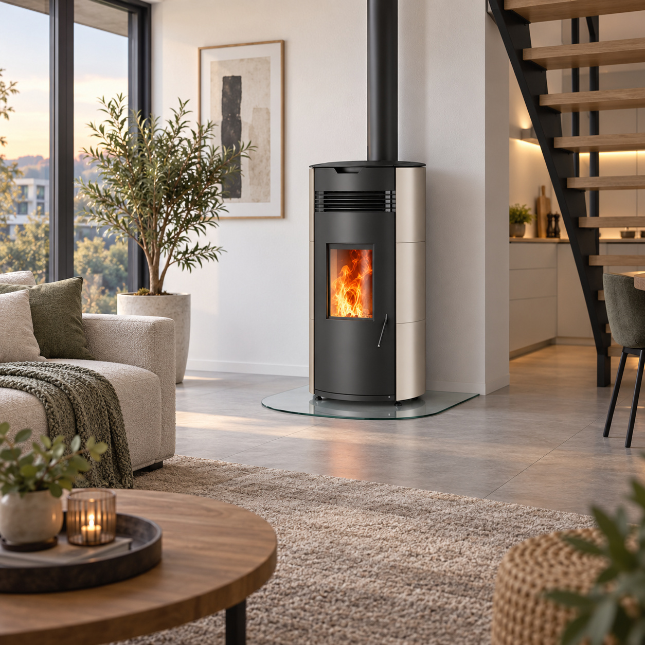 JUSTUS Norta Pelletofen 8 kW Taupe/Schwarz mit WiFi