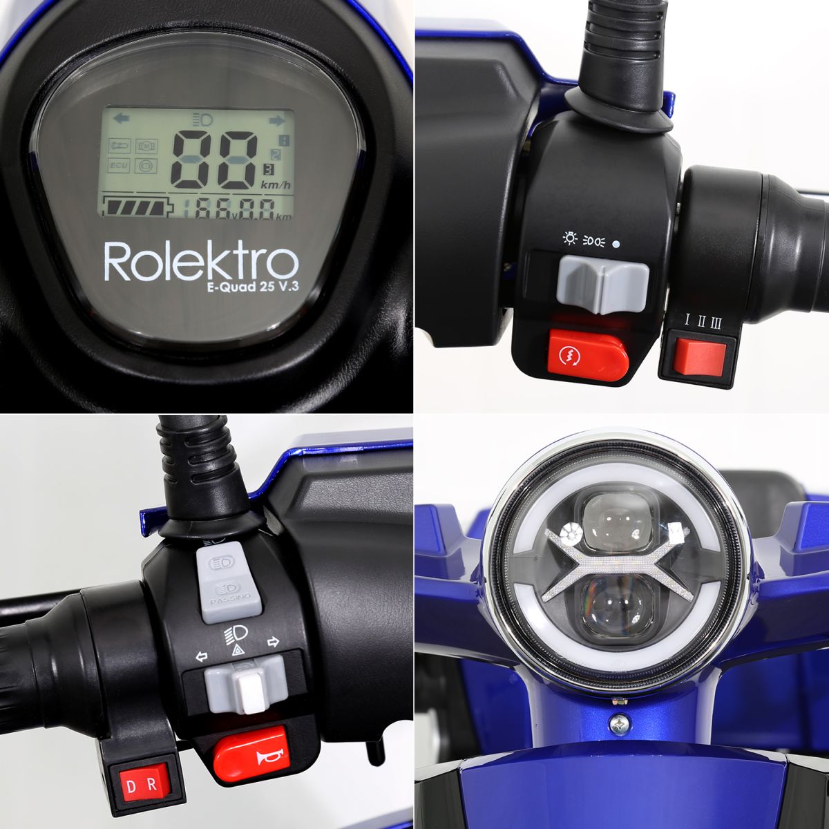 Seniorenmobil Elektromobil Elektroroller Rolektro Quad 25BG blau