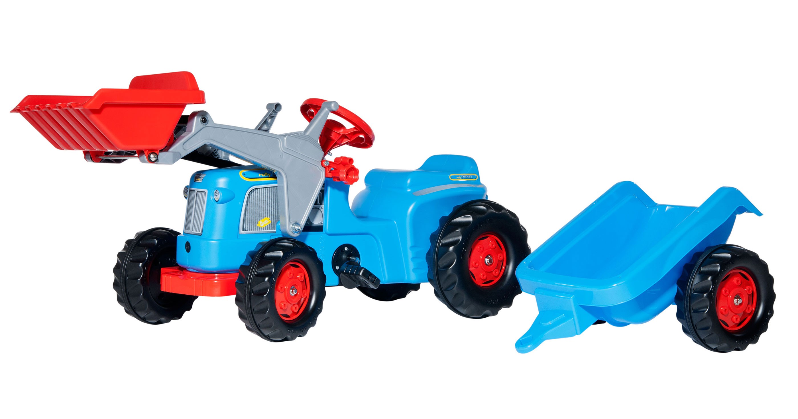 Trettraktor rollyKiddy Classic Frontlader + Anhänger blau - Rolly Toys