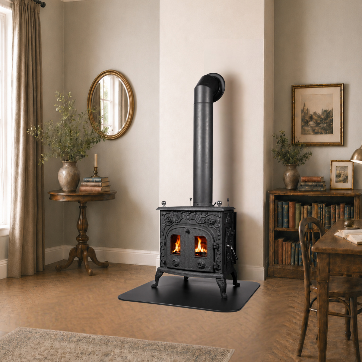 Globe Fire Eros II Kaminofen mit zweiflügeliger Tür schwarz 7,7 kW