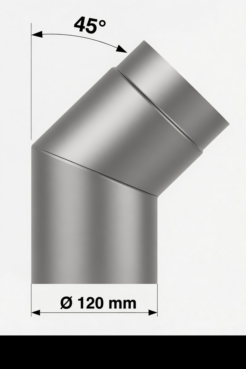 Ofenrohrbogen 45° Ø 120 mm Schwarz – 2 mm Stahl o. Öffnung